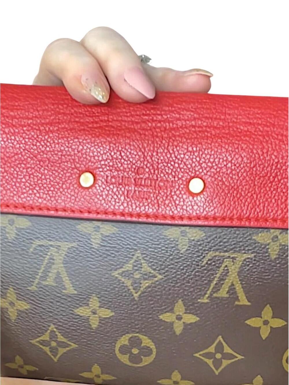 Louis Vuitton Red and Brown Monogram Shoulder Bag with Gold Chain - Picture 6 of 14